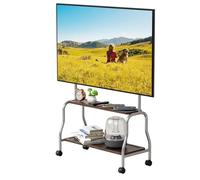 Mobile TV Cart Easel Rolling TV Stand for 32-75 Inch LCD LED OLED Flat Panel Curved Screens, Stainless Steel Easel Rolling with Locking Wheels, 2-Tier Shelf, 110 Lbs, Max MDF Top, Easy Assembly