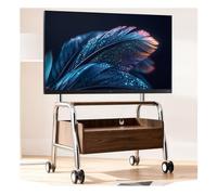 Mobile TV Cart Easel Rolling TV Stand, Stainless Steel Portable Floor TV Stand With Locking Wheels, 1-Tier Storage Shelf, 110lbs Capacity(Brown/B)
