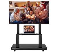 Mobile TV Cart with Wheels for 32-75 Inch Flat Screens, Adjustable Height Rolling TV Stands with Storage, Black Modern Universal TV Floor Stand
