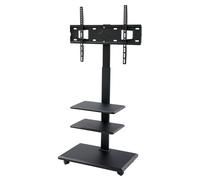 Mobile TV Stand 32-70 Inch Rollable TV Stand with 3-Tier Shelves & 60° Swivel, Height Adjustable 120-128cm Cold-Rolled Steel TV Floor Stand for Home Office Media Equipment Storage (Black)