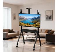 Mobile TV Stand for 55-100 Inch TVs, Portable Whiteboard Cart with Lockable Wheels, Manual Height Adjustable TV Cart, 120kg Load Capacity for Classroom & Office Use - Black