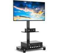 Mobile TV Stand on Wheels for 32-70 Inch Flat Curved TVs,Rolling TV Cart Trolley with Tempered Glass Base Swivel TV Floor Stand Height Adjustment Max VESA 600x400m,up to 50kg