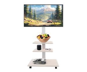 Mobile TV Stand on Wheels for 32-70 Inch LCD LED Flat Panel Plasma TVs, Corner TV Floor Stand with Shelf Height Adjustable TV Trolley up to 45 kg, Angle Adjustable 60°, Black (White)