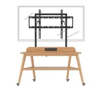 Mobile TV Stand on Wheels for 40-85 Inch TVs Adjustable Height Rolling TV Cart Portable Floor Stand Heavy-Duty 150kg Capacity Light Brown Finish