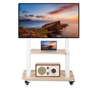 Mobile TV Stand on Wheels Rolling TV cart for 32-75 Inch Rolling TV Stand with Wheels Flat/Curved LED/LCD/OLED Height Adjustable Heavy-Duty TV Floor Stand with Wood Shelf Holds up to 100lbs White