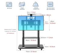 Mobile TV Stand Sturdy TV Cart for Flat Screen TVs Adjustable Height Modern Black Floor TV Rack Rolling TV Stand for Home Easy Mobility Heavy-Duty Design