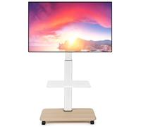 Mobile tv Stand with Wheels for 32-70 Inch Flat/Curved LED/LCD/OLED Rolling TV Stand Height Adjustable Mobile TV Cart up to 100lbs Floor TV Stand with Laptop DVD Shelf for Bedroom Outdoor White