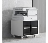Mobile Under Desk Printer Stand Compact Printer Cabinet for Home Office File Storage with Shelves 60CM Wide Small Printer Table Modern Workspace Organizer (White/Black H45cm/18in)