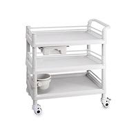 Mobile Utility Cart with Handle, 3-Tier Rolling Trolley with Storage Drawers & Dirt Bucket, Universal Wheel with Brake for Medical, Beauty, Kitchen Organization