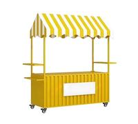 Mobile Vending Cart with Striped Canopy - Portable Street Food Stall for Cakes, Fruits, Flowers & Thrift Items - Ideal for Festivals & Markets