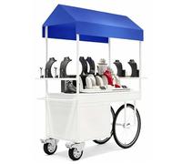 Mobile Vendor Cart with Wheels and Extendable Storage Platform, Portable Vendor Cart with Canopy and Handle for Events, Market, Festivals(White,120x60cm/47x24in)