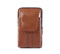 Mobile Waist Bag Cowhide Leather Fanny Waist Bag for Men Solid Casual Purse Belt Bum Pouch Business Solid Mobile Phone Texture Belt Bum Pouch(Brown)