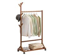 Mobile Walnut Wardrobe on WheelsFreestanding Clothing Rack with Shelves & 6 HooksRolling Garment Storage for Bedroom & HallwayStylish Portable Hanging Rail (80CM)