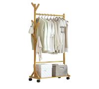 Mobile Walnut Wardrobe on WheelsFreestanding Clothing Rack with Shelves & 6 HooksRolling Garment Storage for Bedroom & Hallway70cm Wooden Hanging Rail & Shelf