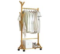 Mobile Walnut Wardrobe with Shelves & HooksRolling Clothing Rack for Bedroom & HallwayFreestanding Garment Storage with 6 Hooks & 60CM Shelf