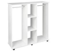 Mobile Wardrobe 120x40x128cm White Chipboard & Aluminium 2 Rails 3-Tier Cubes.