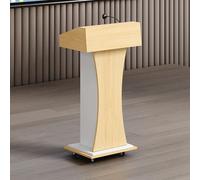 Mobile Wood Podium Stand with Wheels Versatile Pulpit for Churches Offices Schools & Home Natural Finish 23.6" L x 19.7" W x 42.5" H