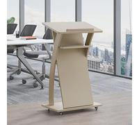 Mobile Wooden Lectern with Wheels - Portable Floor Standing Podium Ideal for Church Conference Room Reception Desk Speech Table and Event Hosting.