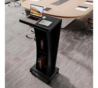 Mobile Wooden Podium Stand with Wheels & LED Light, Clear Floor Standing Design - Perfect for Office, Classroom & Restaurant Use - Portable Host Station