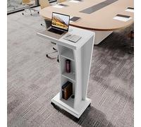 Mobile Wooden Podium Stand with Wheels & LED Light, Clear Floor Standing Design - Perfect for Office, Classroom & Restaurant Use - Portable Host Station