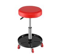 Mobile Workshop Stool, Rolling Mechanic Stool with 360° Swivel Wheels, Padded Seat, Tool Tray, 44-59.5cm Pneumatic Adjustable Height Work Stool, 155KG Heavy Duty Garage Seat, Roller Creeper Seat, Red