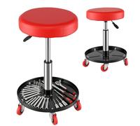 Mobile Workshop Stool with Pneumatic Adjustable Height, Rolling Mechanic Stool with Wheels 155KG Capacity Swivel Pneumatic Roller Creeper Seat with Tool Tray, Padded Seat, for Garage, Workshop, Auto