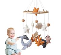 Mobiles 9.06 Diameter, Sea Animal Ornament, Wooden Hanging Frame's Sleep Soothing Visual Sensory Toys Nautical Theme Playroom Ceiling Decoration Shower Present Easy To Install