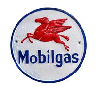 Mobilgas Cast Iron Vintage Style Wall Sign Plaque Hand Painted Decorative Metal Wall Mounted Retro Petrol Gasoline Garage Workshop Home Bar Office Decor 24cm