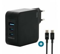 Mobilis Charger 100W 2USB C 1USBA GaN cable 100W Laptop, Smartphone, Tablet Black AC Indoor