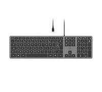 Mobility Lab Wired AZERTY Keyboard - Ultra Slim Silent Keys for Comfortable Typing - USB Connection with Numeric Keypad & Multimedia Shortcuts - Space Grey - Ideal for Office, Home, PC Setup