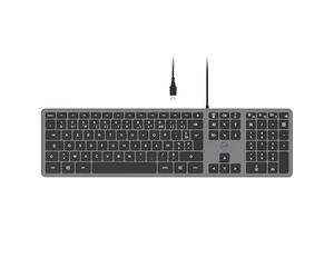Mobility Lab Wired AZERTY Keyboard - Ultra Slim Silent Keys for Comfortable Typing - USB Connection with Numeric Keypad & Multimedia Shortcuts - Space Grey - Ideal for Office, Home, PC Setup