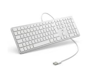 Mobility Lab Wired German QWERTZ Keyboard for Mac - Sl nd Durable Design - USB Connection - White and Silver Finish - Quiet Keys with Media Controls - Perfect for Office and Home Use