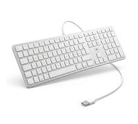 Mobility Lab Wired German QWERTZ Keyboard for Mac - Sl nd Durable Design - USB Connection - White and Silver Finish - Quiet Keys with Media Controls - Perfect for Office and Home Use