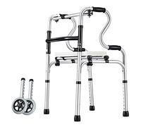 Mobility Walker Elderly Foldable Walkers with Leather Seat Lightweight Aluminum Walking Aid for Indoor Outdoor Portable Multifunctional Shower Seat Toliet Handrail Load 398Lbs (with Wheels)