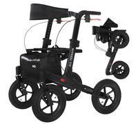 MobiQuip All Terrain 4 Wheel Rollator Walker with Seat, Black Coloured Frame - Lightweight, Folding Mobility Aids with Large 12" Pneumatic Tyres - Adjustable Handles, Easy-Grip Brakes & Storage
