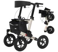 MobiQuip All Terrain 4 Wheel Rollator Walker with Seat, Champagne Coloured Frame - Lightweight, Folding Mobility Aids with Large 12" Pneumatic Tyres - Adjustable Handles, Easy-Grip Brakes & Storage