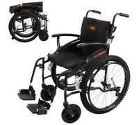 MobiQuip All Terrain Adult Wheelchair, Self-Propelled - 12.5kg Lightweight, Aluminium Frame - Black, Narrow 16" Seat - Easy-Fold & Quick Release - 24" Pneumatic Tyres - Customisable Support