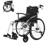 MobiQuip Lightweight, 12kg Self-Propelled Folding Wheelchair - Standard 18" Black Seat, Silver Frame - Quick-Release 24” Sports Wheels - Adjustable Armrests, Folding Frame, Attendant Brakes
