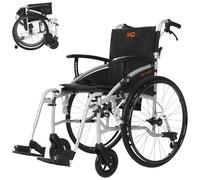MobiQuip Lightweight, Self-Propelled Folding Wheelchair - Wide 20" Black Seat, Silver Frame - Quick-Release 24” Sports Wheels - Adjustable Armrests, Folding Frame, Attendant Brakes