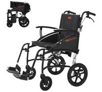MobiQuip Lightweight Transit Wheelchair, 12kg - Wide 20" Seat, Aluminium Black Frame - Portable, Foldable Attendant Pushchair with 12” Puncture-Proof Tyres & Brakes - Compact Mobility Aids