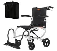 MobiQuip Lightweight Travel Wheelchair, 8kg - Silver Aluminium Compact Folding Frame with Travel Bag - Attendant-Propelled Mobility Wheelchair - with Flip-Up Armrests, Adjustable Leg Rests & Lap Belt