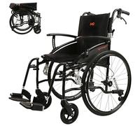 MobiQuip Lightweight Wheelchair - Self-Propelled - 13.75kg, 16" Seat | Folding Wheelchair, Black Frame, Black Seat, Quick Release 24” Sports Style Wheels, Adjustable Armrests, Attendant Brakes