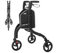 MobiQuip Ultra Light 3 Wheeled Walker, 4.6kg - Black Aluminium Walking Aid with Large Wheels, Adjustable Height & Removable Bag - Stylish, Ergonomic & Comfortable Mobility Walker