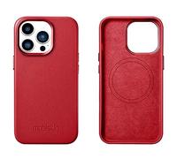 Mobiskin case compatible with Apple iPhone 14 PRO (6.1 inch), phone case, cover with genuine leather, ultra-slim protective case, bumper, red