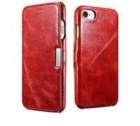 Mobiskin case compatible with Apple iPhone SE 2022 5G, iPhone SE 2020, iPhone 8, iPhone 7, cover with genuine leather, book-style protective phone case, ultra-slim folio, thin wallet, red vintage