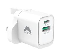 Mobitel 22.2W GaN USB C Charger Plug UK, Dual Port Fast Charger with USB-C & USB-A PD QC Wall Adapter for iPhone 17 16 15 14 Pro Max Samsung S25 S24 Ultra iPad Pixel Travel Plug (White)