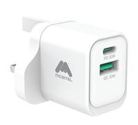 Mobitel 33W GaN USB C Charger Plug UK, Dual Port USB C PD PPS & USB A QC Fast Charger, USB C Wall Charger Power Adapter for iPhone 17 16 15 Samsung Galaxy S25 S24 Ultra Pixel iPad Switch (White)
