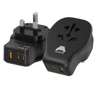 Mobitel Universal Travel Adapter UK with 20W USB-C PD 1 USB-A & 2 USB-C Ports Worldwide Plug Adapter for EU US AU Asia Fast Charging Power Adapter for Travel (Black)