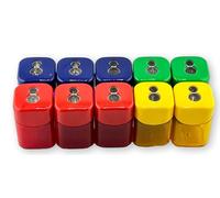 Mobius + Ruppert 0924 Quattro Swing Double-Hole Sharpeners, Assorted Colors; 10 Sharpeners per Box; Suitable for Pencils up to 8.2 mm Maximum Diameter; Transparent Recovery Bin