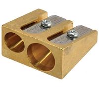 Mobius & Ruppert Solid Brass Pencil Sharpener Rectangle Wedge Standard Double Heavy Duty Sharpener 5113 (Dual Size Barrel)